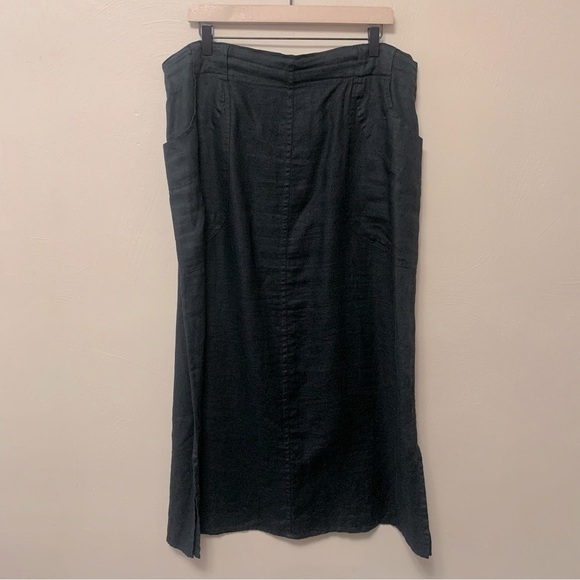 Flax 100% Linen Black Maxi Skirt with Pockets Size Large - Picture 1 of 6